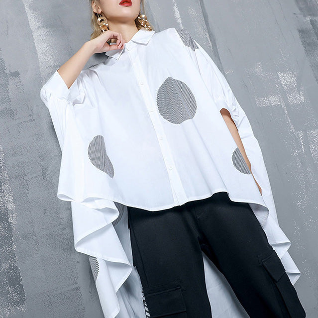DIY asymmetrische Baumwollkleidung für Frauen 2019 Arbeits-Outfits mit gepunktetem, übergroßem Oberteil