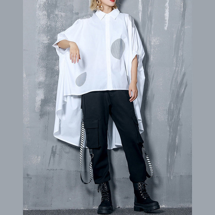 DIY asymmetrische Baumwollkleidung für Frauen 2019 Arbeits-Outfits mit gepunktetem, übergroßem Oberteil