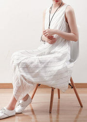 DIY asymmetric linen dresses Work white striped Dress summer - SooLinen