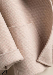 DIY beige plaid Plus Size tunics for women Work Outfits Notched pockets Woolen Coats - SooLinen
