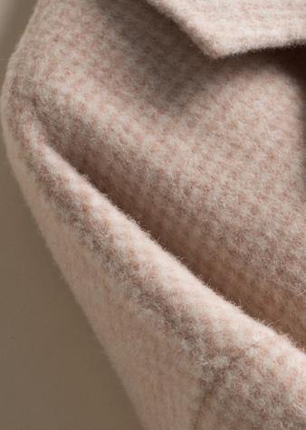 DIY beige plaid Plus Size tunics for women Work Outfits Notched pockets Woolen Coats - SooLinen