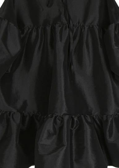 DIY black Cotton Tunics lantern sleeve elastic waist Dress - SooLinen