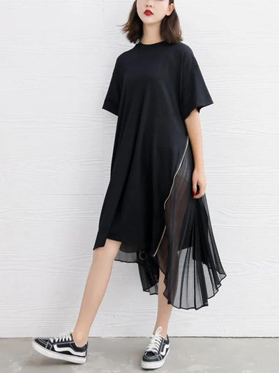 DIY black Cotton clothes For Women o neck patchwork Art Dress - SooLinen