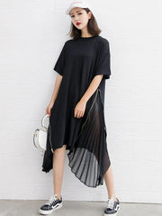 DIY black Cotton clothes For Women o neck patchwork Art Dress - SooLinen