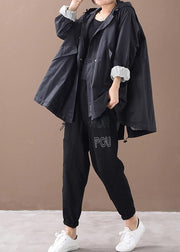 DIY black Fashion coats women blouses Neckline hooded baggy winter coats - SooLinen