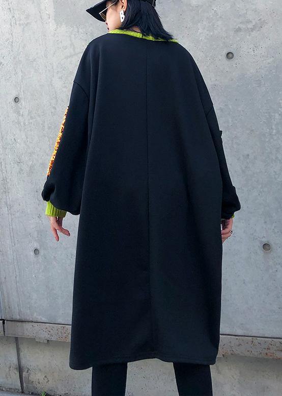DIY black Sequined decorated cotton dresses patchwork long winter Dresses - SooLinen