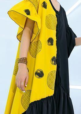 DIY black asymmetric cotton quilting dresses patchwork Traveling summer Dresses - SooLinen