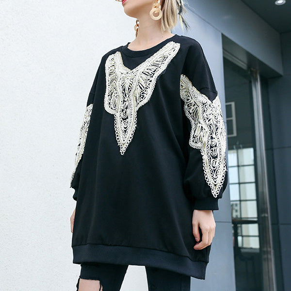 DIY black cotton Tunic Fine Inspiration o neck embroidery Plus Size Clothing shirt