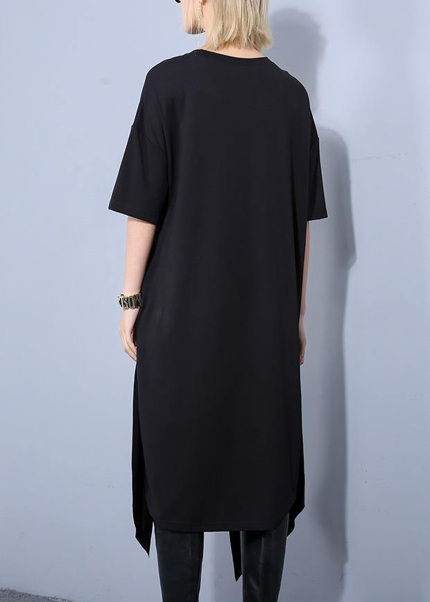 DIY black cotton clothes For Women asymmetric long summer Dresses - SooLinen