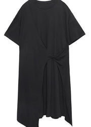 DIY black cotton clothes For Women asymmetric long summer Dresses - SooLinen
