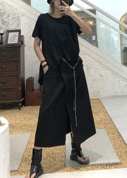 DIY black cotton clothes For Women false two pieces Traveling summer Dress - SooLinen