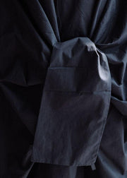 DIY black cotton clothes For Women lapel asymmetric long fall Dress - SooLinen