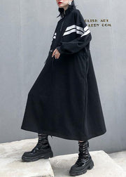 DIY black cotton clothes For Women stand collar patchwork long fall Dress - SooLinen