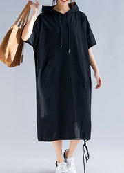 DIY schwarze Baumwollkleidung Damen Fine Inspiration Halbarm mit Kapuze Sommerkleider in Übergröße
