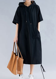 DIY black cotton clothes Women Fine Inspiration hooded half sleeve Plus Size Summer Dresses