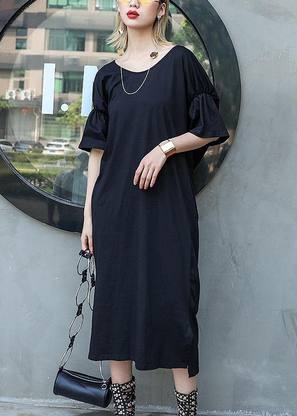 DIY black cotton clothes v neck Robe summer Dress - SooLinen