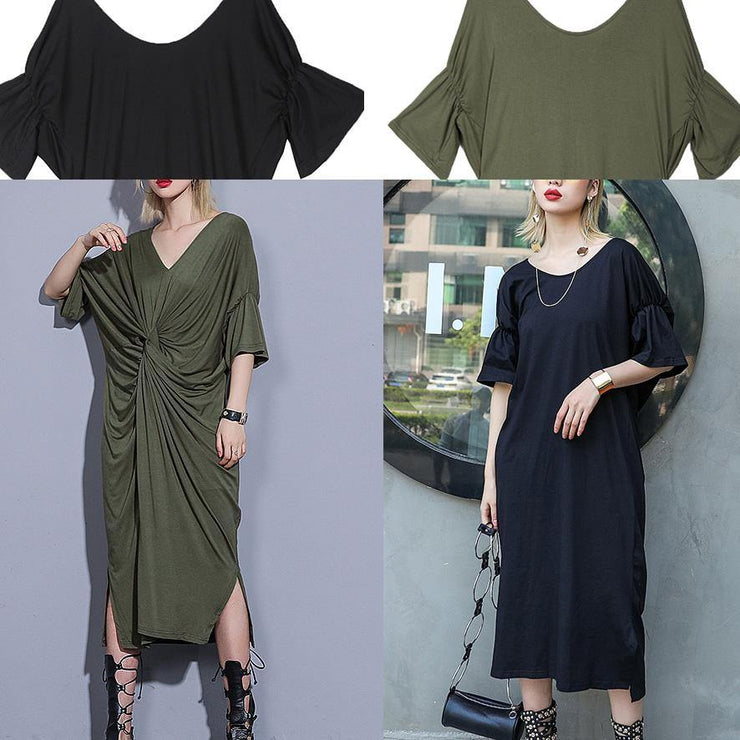 DIY black cotton clothes v neck Robe summer Dress - SooLinen