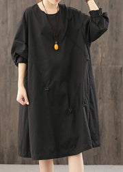 DIY black dresses o neck Cinched Dress - SooLinen