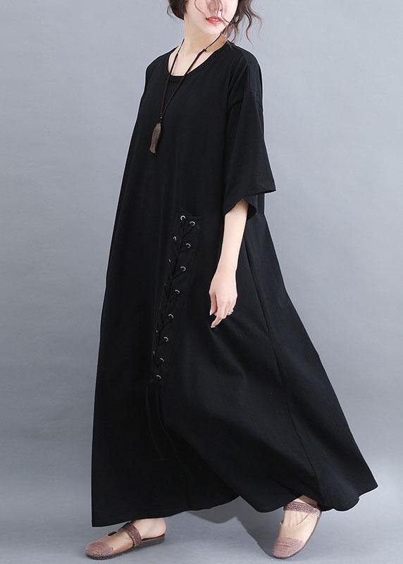 DIY black half sleeve cotton quilting dresses big hem summer Dresses ...