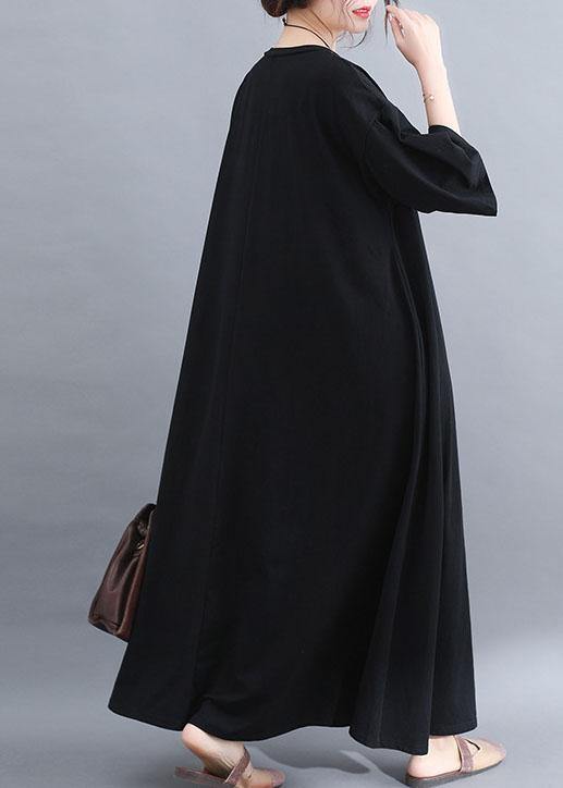 DIY black half sleeve cotton quilting dresses big hem summer Dresses - SooLinen