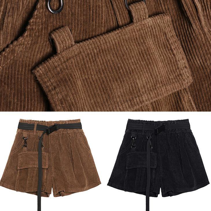 DIY black pant plus size clothing big pockets high waist Gifts wild short pants - SooLinen