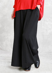 DIY black pants Thinelastic waist asymmetric pattern pants - SooLinen