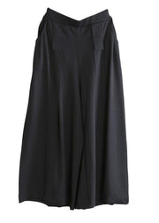 DIY black pants Thinelastic waist asymmetric pattern pants - SooLinen