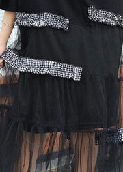 DIY black patchwork cotton quilting dresses asymmetric A Line summer Dress - SooLinen