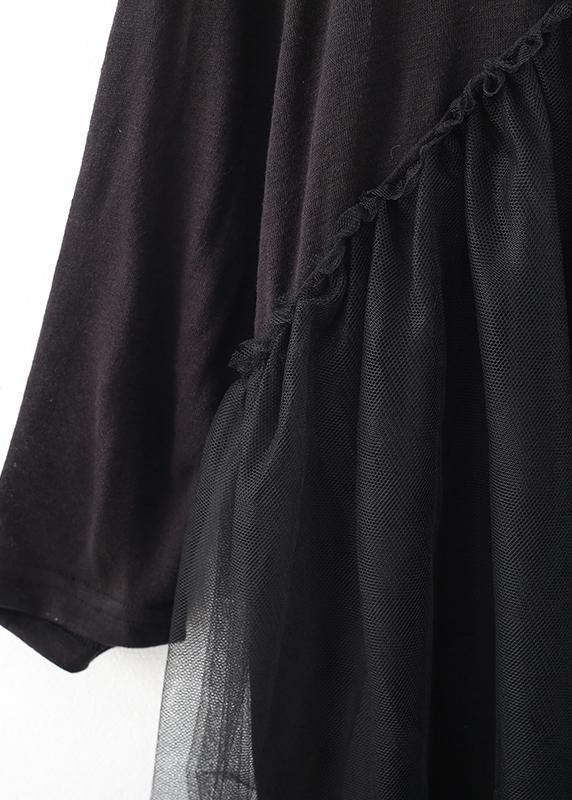 DIY black patchwork tulle dresses o neck Maxi Dress - SooLinen