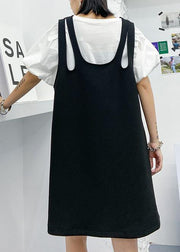 DIY black print clothes Women Spaghetti Strap loose Dresses - SooLinen