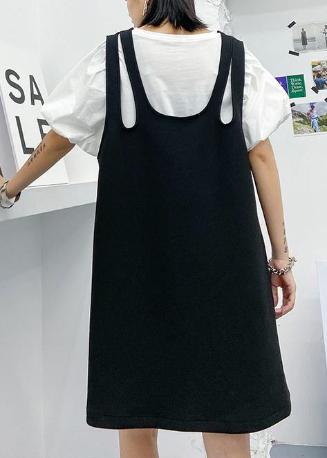 DIY black print clothes Women Spaghetti Strap loose Dresses - SooLinen