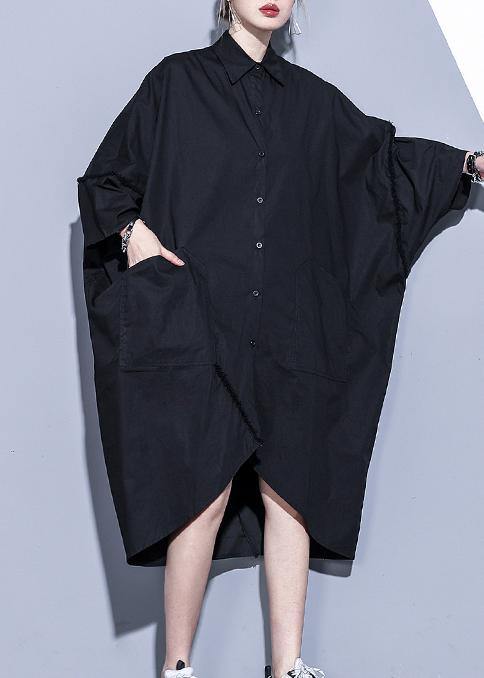 DIY black quilting clothes lapel asymmetric Maxi spring Dresses - SooLinen