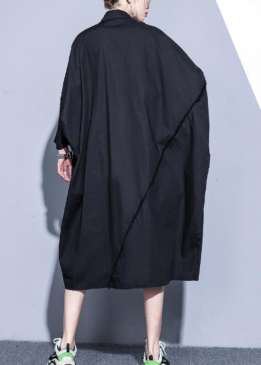 DIY black quilting clothes lapel asymmetric Maxi spring Dresses - SooLinen