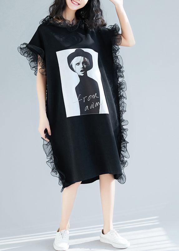 DIY black ruffles cotton Wardrobes Appliques Maxi summer Dresses - SooLinen