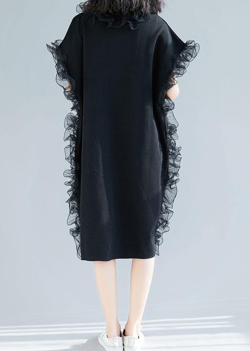 DIY black ruffles cotton Wardrobes Appliques Maxi summer Dresses - SooLinen