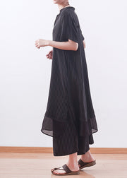 DIY schwarz gestreifte Oberteile Outfit Vintage Inspiration V-Ausschnitt Hose mit weitem Bein A-Linie Sommer zweiteilig