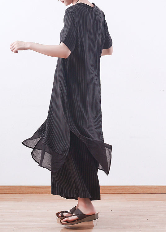 DIY schwarz gestreifte Oberteile Outfit Vintage Inspiration V-Ausschnitt Hose mit weitem Bein A-Linie Sommer zweiteilig