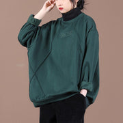 DIY blackish green clothes For Women o neck embroidery tunic spring tops - SooLinen