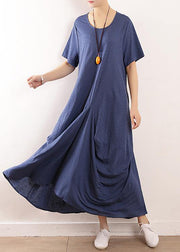 DIY blue asymmetric design linen dress asymmetric Traveling summer Dresses - SooLinen