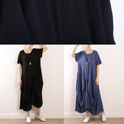 DIY blue asymmetric design linen dress asymmetric Traveling summer Dresses - SooLinen