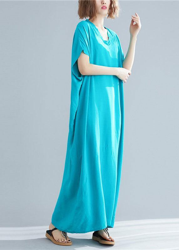 DIY blue green linen clothes For Women v neck pockets Maxi summer Dresses - SooLinen