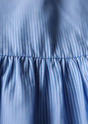 DIY blue striped Cotton clothes lapel half sleeve baggy summer Dress - SooLinen