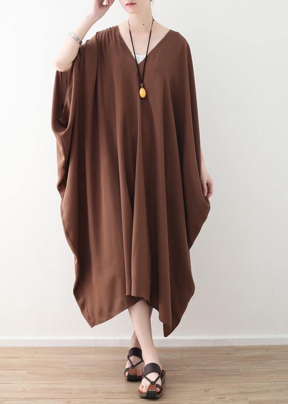 DIY chocolate silk Robes Pakistani Sewing v neck Kaftan summer Dresses - SooLinen