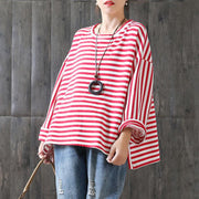 DIY Baumwollkleidung Omychic New Loose Stripe Cotton Plus Size T-Shirt