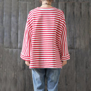 DIY cotton clothes Omychic New Loose Stripe Cotton Plus Size T-shirt