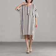 DIY Chiffon clothes For Women 2024 Round Neck Chiffon Stripe Loose Dress