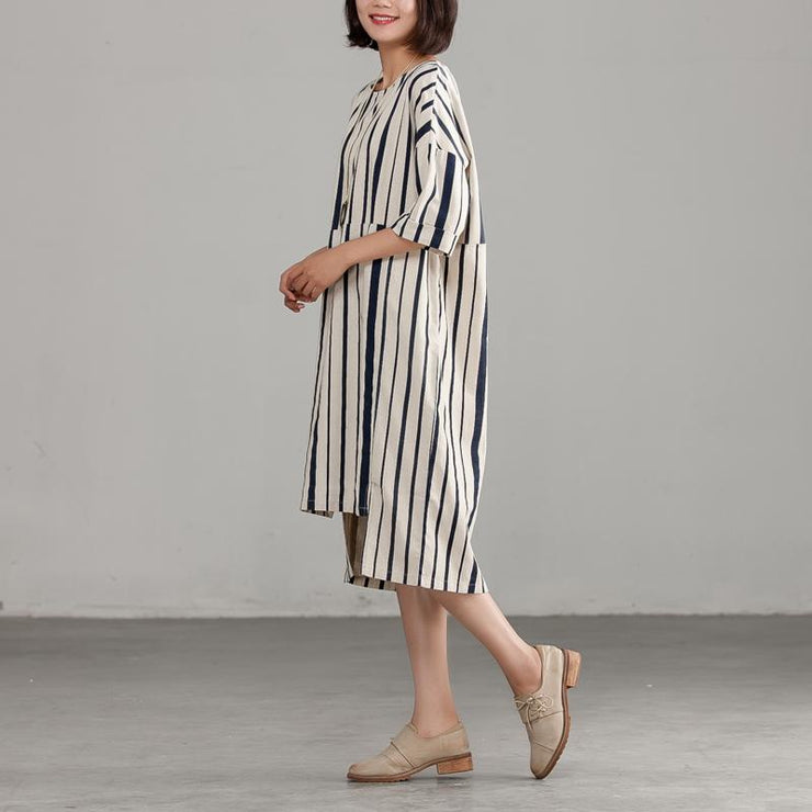 DIY Chiffon clothes For Women 2024 Round Neck Chiffon Stripe Loose Dress