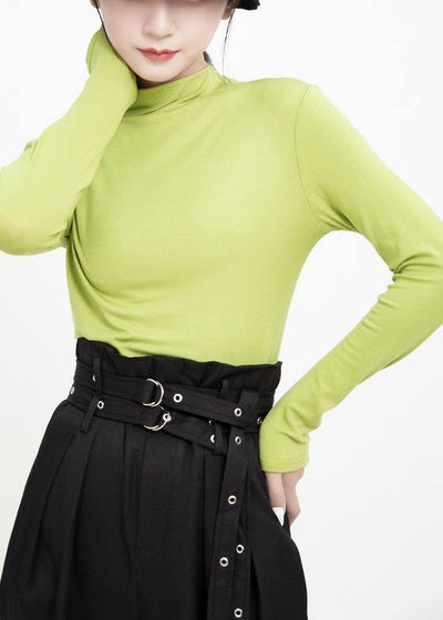 DIY elastic cotton high neck Blouse Inspiration green tops - SooLinen