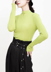 DIY elastic cotton high neck Blouse Inspiration green tops - SooLinen
