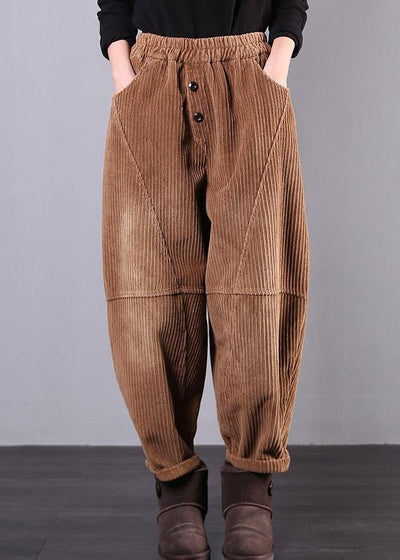 DIY fall women pants women's chocolate Photography Corduroy pockets trousers - SooLinen